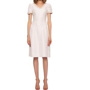 NISSA Textured Pearl Applications Ivory Midi A-Line Dress Size 12 V-Neck